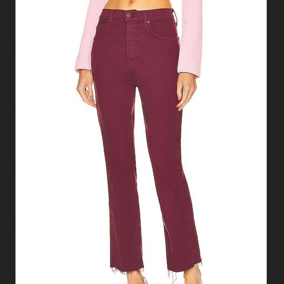 *NEW MOTHER The Tripper High Rise Ankle Fray Flare Jeans Burgundy Size 25 - Picture 1 of 9
